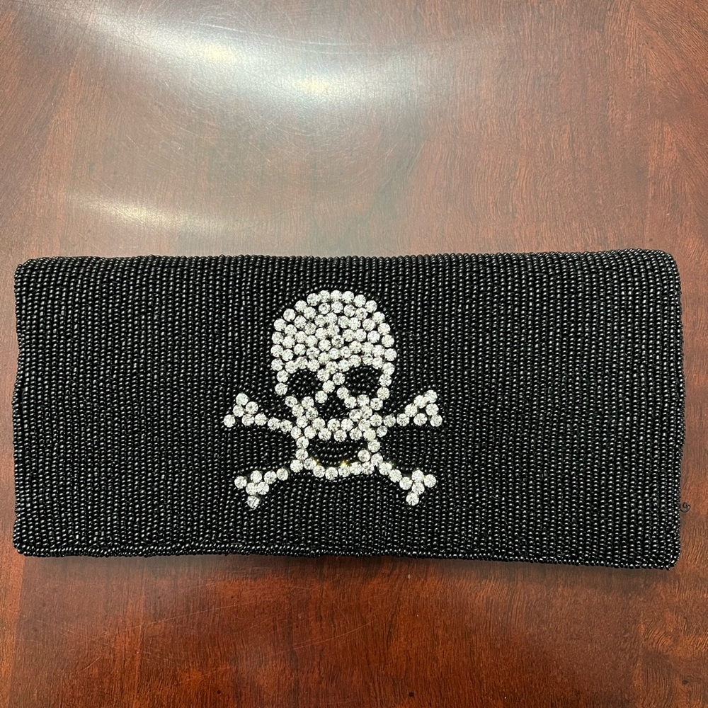 Betsy Johnson Beaded and Rhinestone Skull Clutch